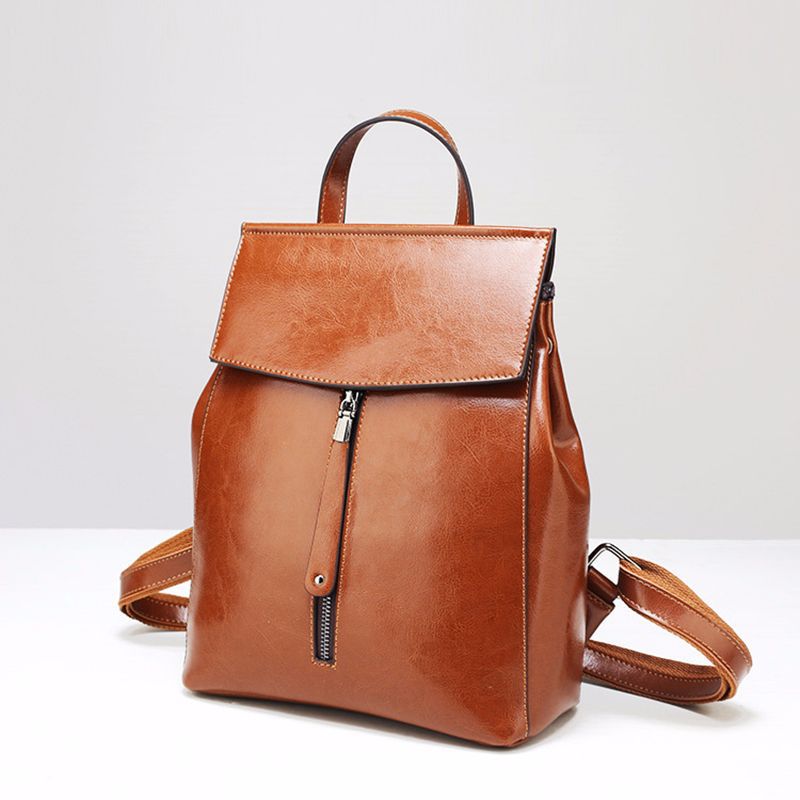 Retro Leather Backpack Women - European Fashion Oil Wax Cowhide Schoolbag