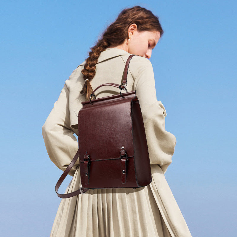 British Academy Leather Backpack - Retro College Student Computer Bag 2025