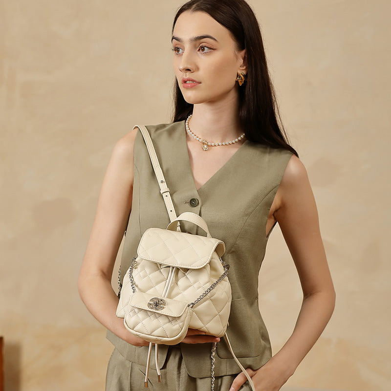 Chanel Style Rhombic Backpack - Genuine Leather Chain Bag Women 2025