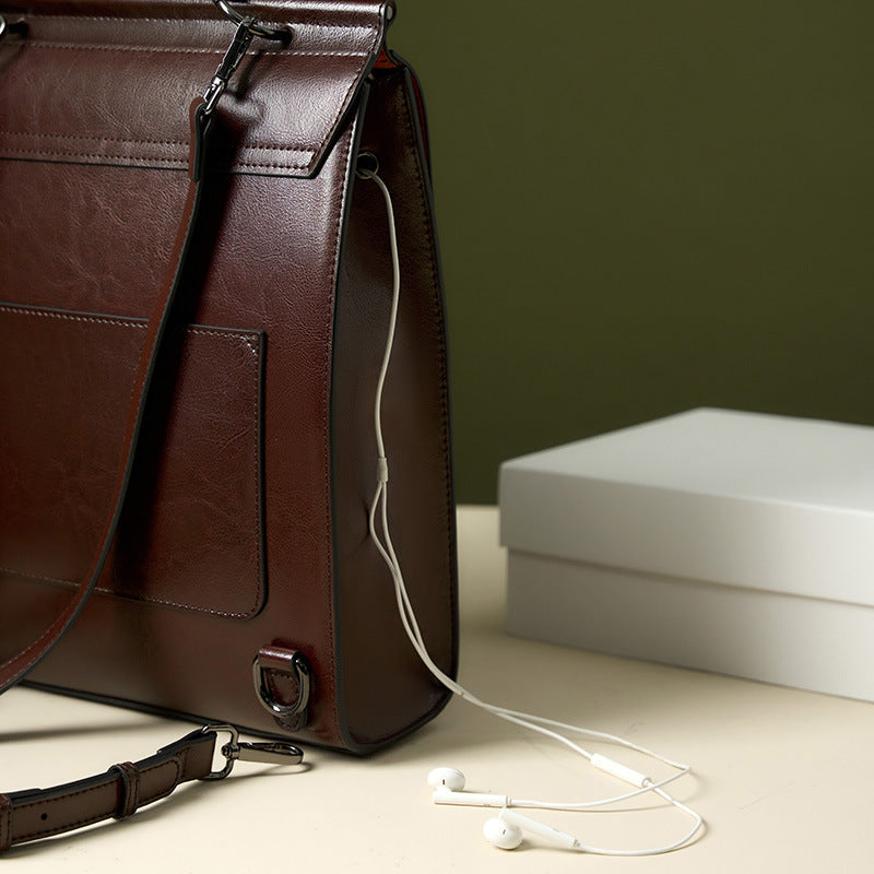 British Academy Leather Backpack - Retro College Student Computer Bag 2025