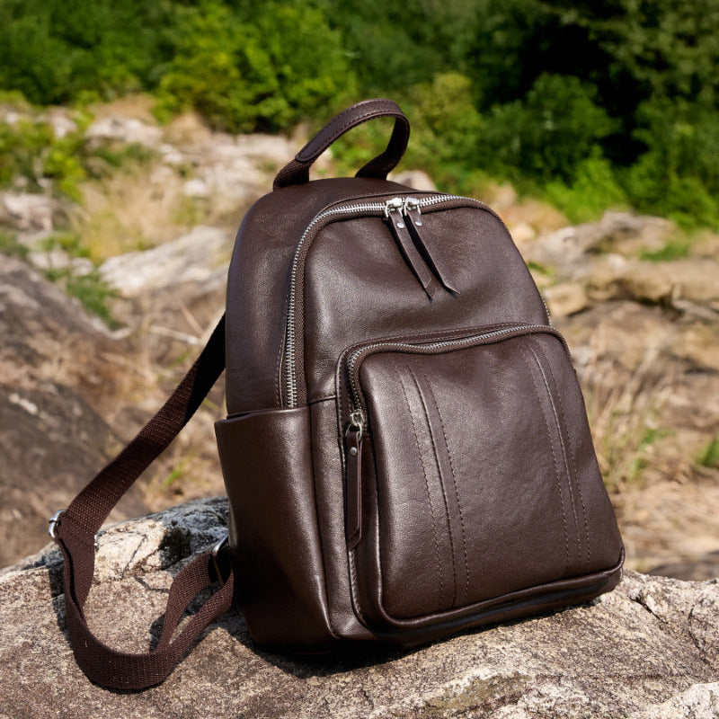 Vegetable Tanned Leather Backpack - European Fashion Soft Cowhide Bag Women