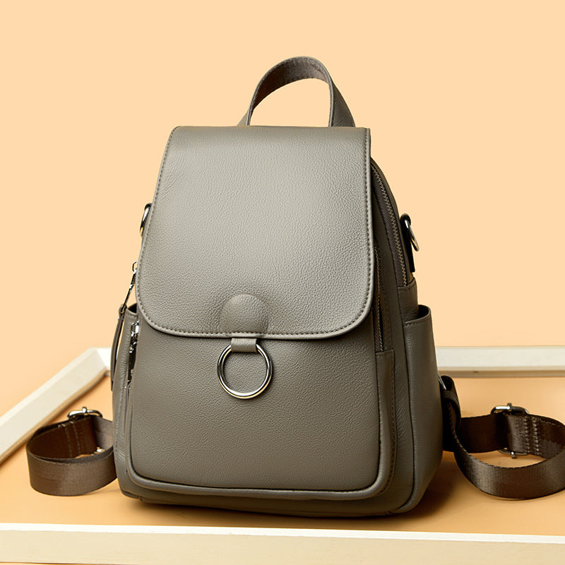 Korean Style Cowhide Backpack - Anti-theft Travel Bag Large Capacity 2025