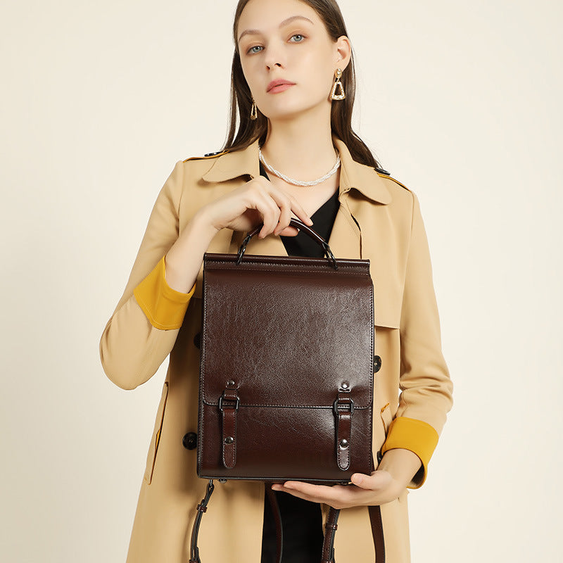 British Academy Leather Backpack - Retro College Student Computer Bag 2025