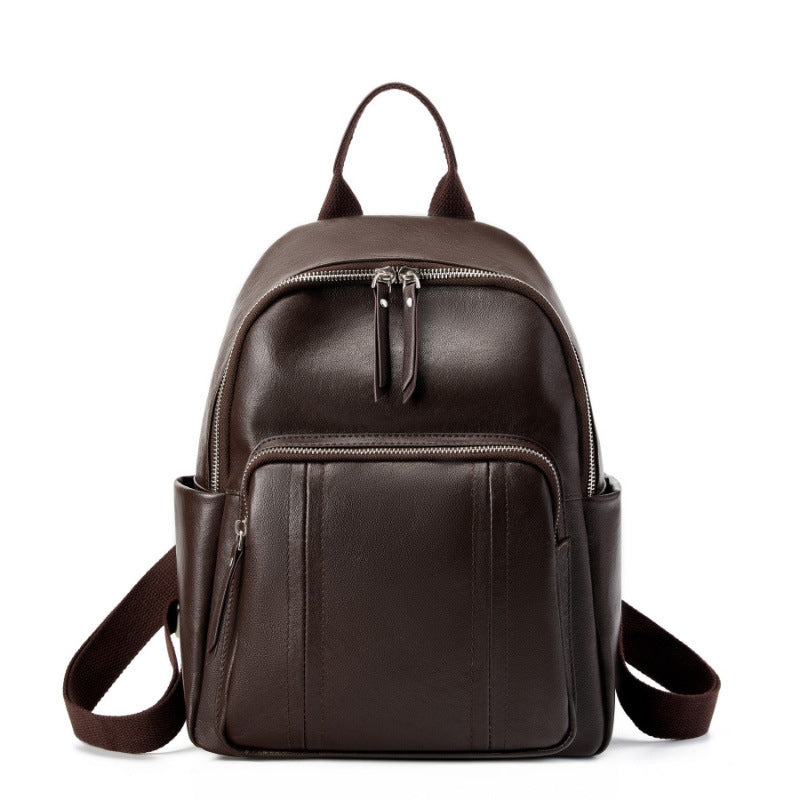 Vegetable Tanned Leather Backpack - European Fashion Soft Cowhide Bag Women