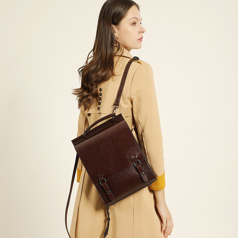 British Academy Leather Backpack - Retro College Student Computer Bag 2025