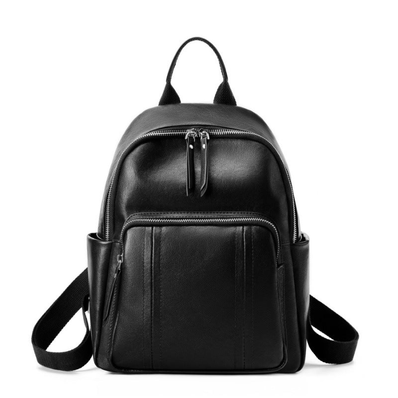 Vegetable Tanned Leather Backpack - European Fashion Soft Cowhide Bag Women