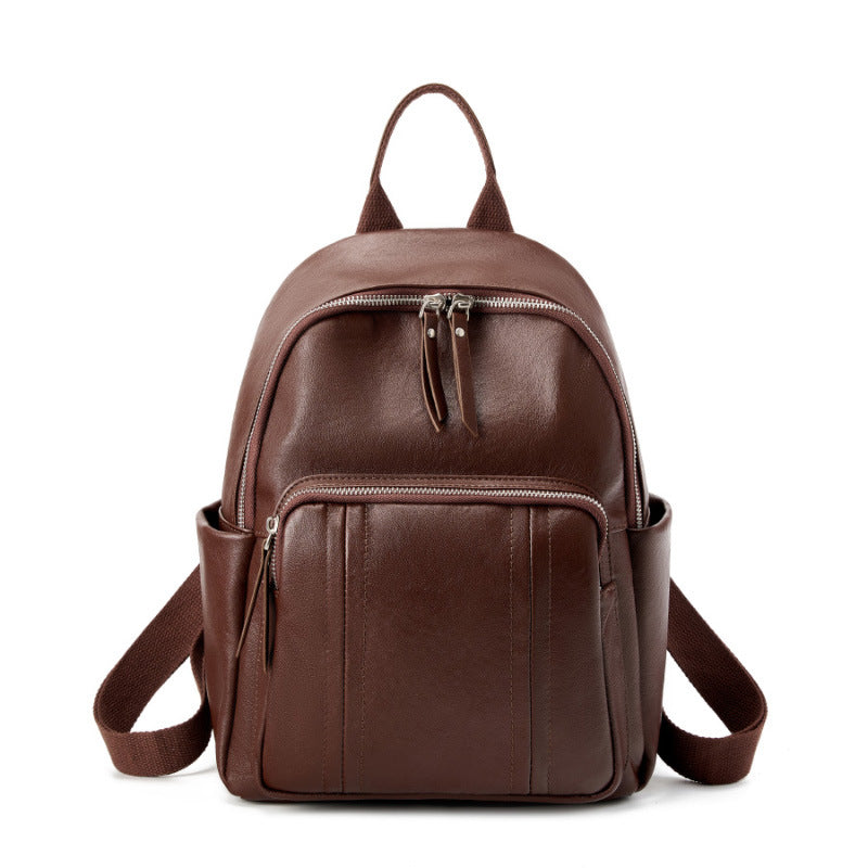 Vegetable Tanned Leather Backpack - European Fashion Soft Cowhide Bag Women