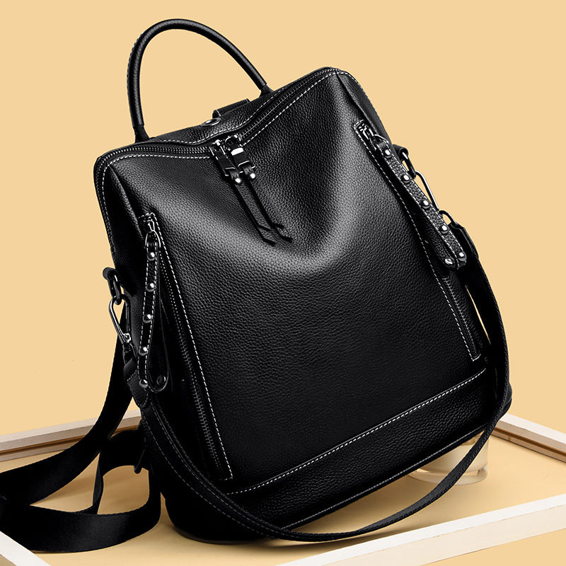 Genuine Leather Backpack Women - Trendy Large Capacity Cowhide Bag 2025
