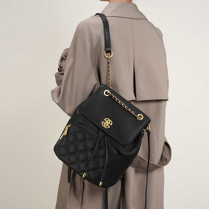 Chanel Style Chain Backpack - Women's Textured Commuter Travel Bag 2025