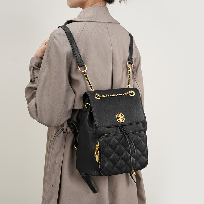 Chanel Style Chain Backpack - Women's Textured Commuter Travel Bag 2025