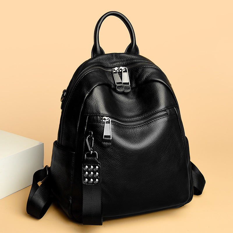 Cowhide Leather Backpack Women - Large Capacity