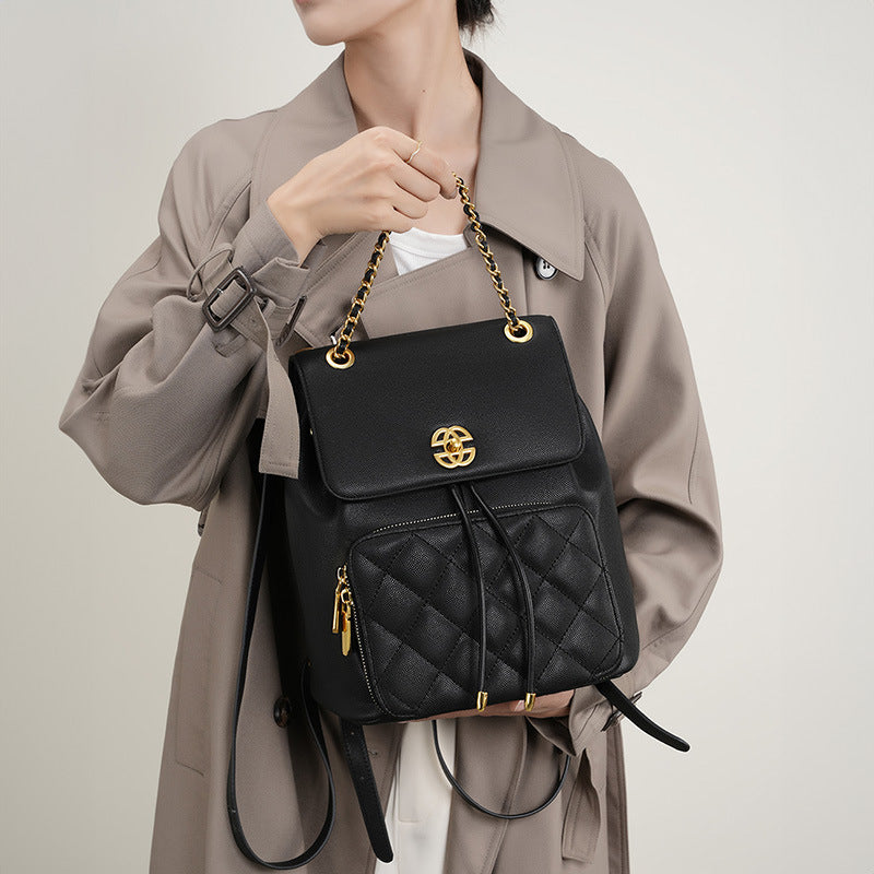 Chanel Style Chain Backpack - Women's Textured Commuter Travel Bag 2025