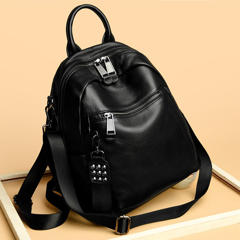 Cowhide Leather Backpack Women - Large Capacity