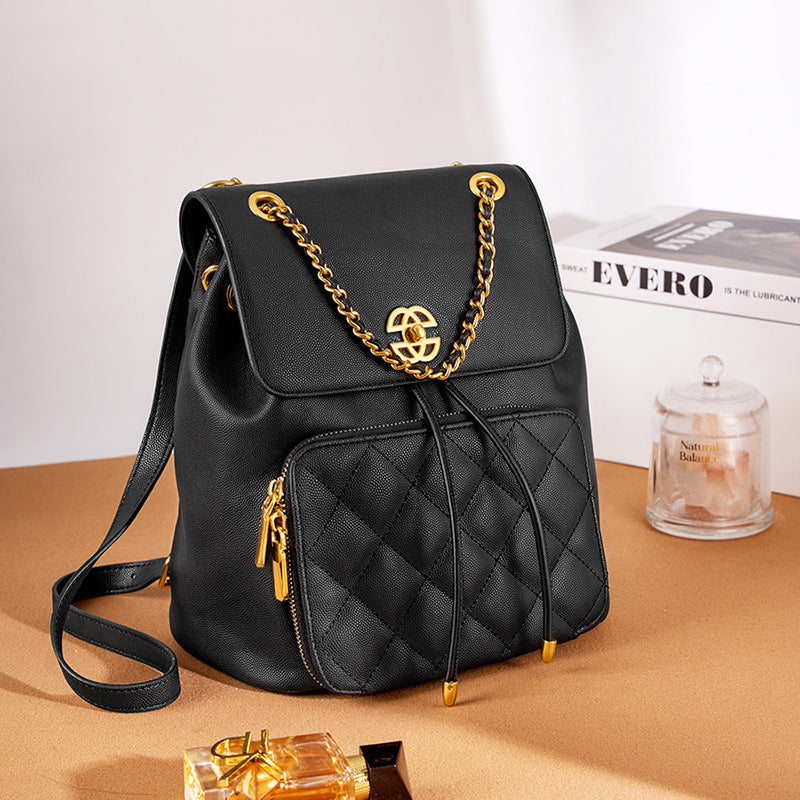 Chanel Style Chain Backpack - Women's Textured Commuter Travel Bag 2025