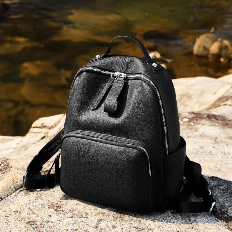 Cowhide Leather Computer Backpack - Large Capacity Commuter Travel Bag