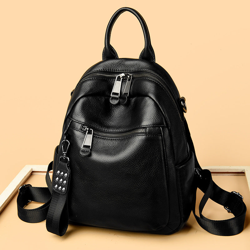 Cowhide Leather Backpack Women - Large Capacity
