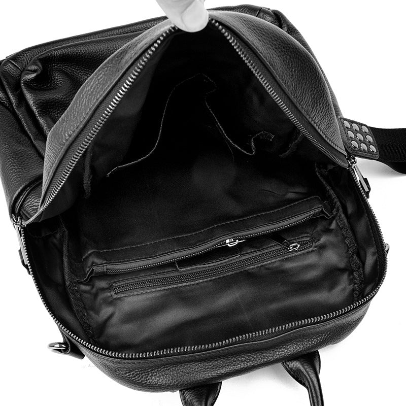 Cowhide Leather Backpack Women - Large Capacity
