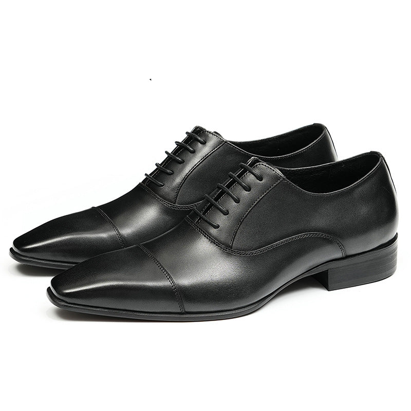 Men's Oxford Leather Shoes Business Dress Cowhide Leather Simple Three-Joint British Men's Shoes