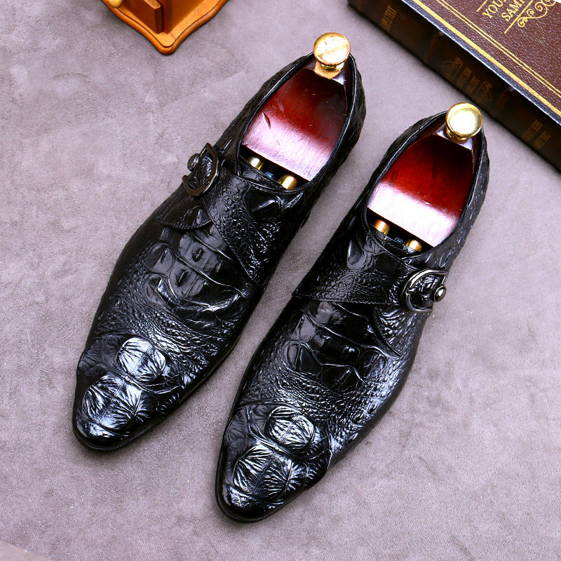 Crocodile Pattern Leather Shoes Cowhide Leather Buckle New Men's British Business Large Size Shoes Dress Men's Shoes