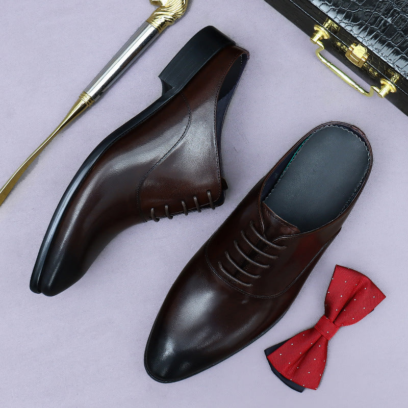 Business Leather Lace-Up Leather Half-Slip Leather Shoes Men's Slip-Up Shoes Men's Heel-Free Cowhide Lazy Casual Leather Shoes