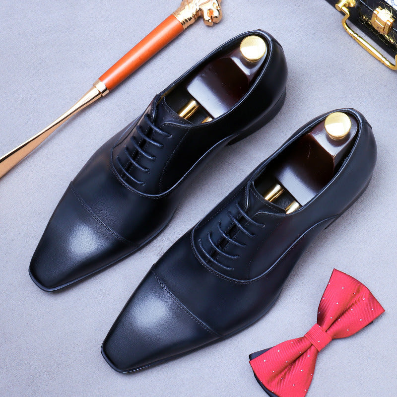 Men's Oxford Leather Shoes Business Dress Cowhide Leather Simple Three-Joint British Men's Shoes
