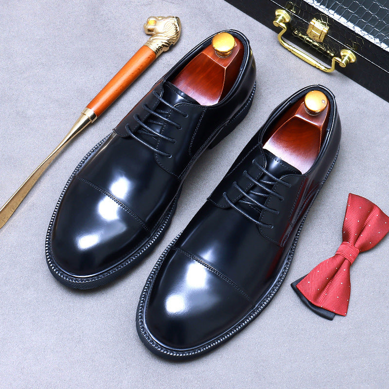 Top Layer Cowhide Three-joint Leather Shoes Men's Genuine Leather Thick-soled Tooling Shoes Increased Round Head Big Toe Leather Shoes