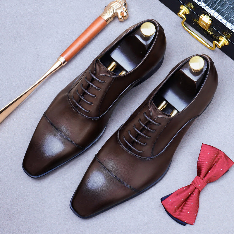 Men's Oxford Leather Shoes Business Dress Cowhide Leather Simple Three-Joint British Men's Shoes
