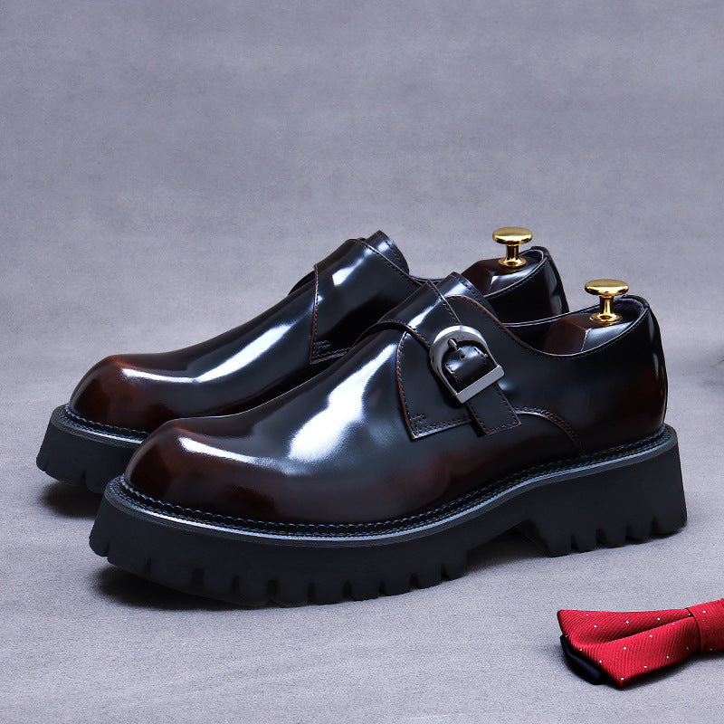 Men's British Platform Dress Shoes - Patent Leather Buckle