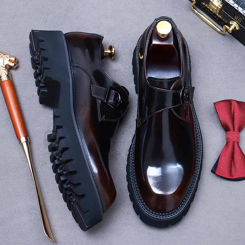 Men's British Platform Dress Shoes - Patent Leather Buckle