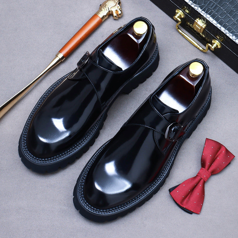 Men's British Platform Dress Shoes - Patent Leather Buckle