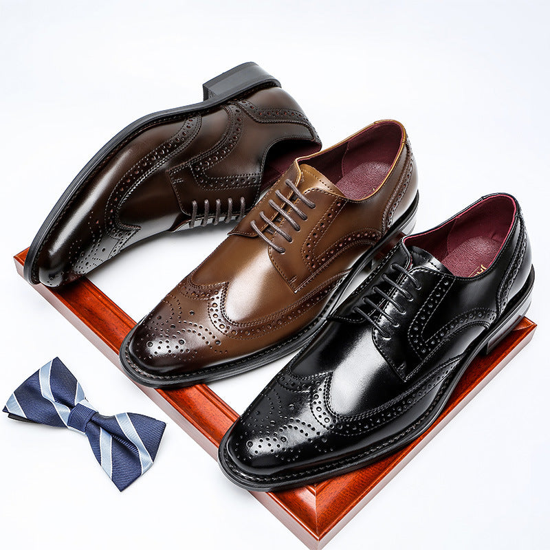 Men's Brogue Carved Wedding Shoes - Genuine Leather