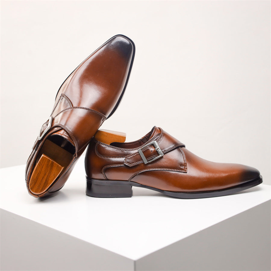 Men's British Monk Strap Shoes - Square Toe Leather