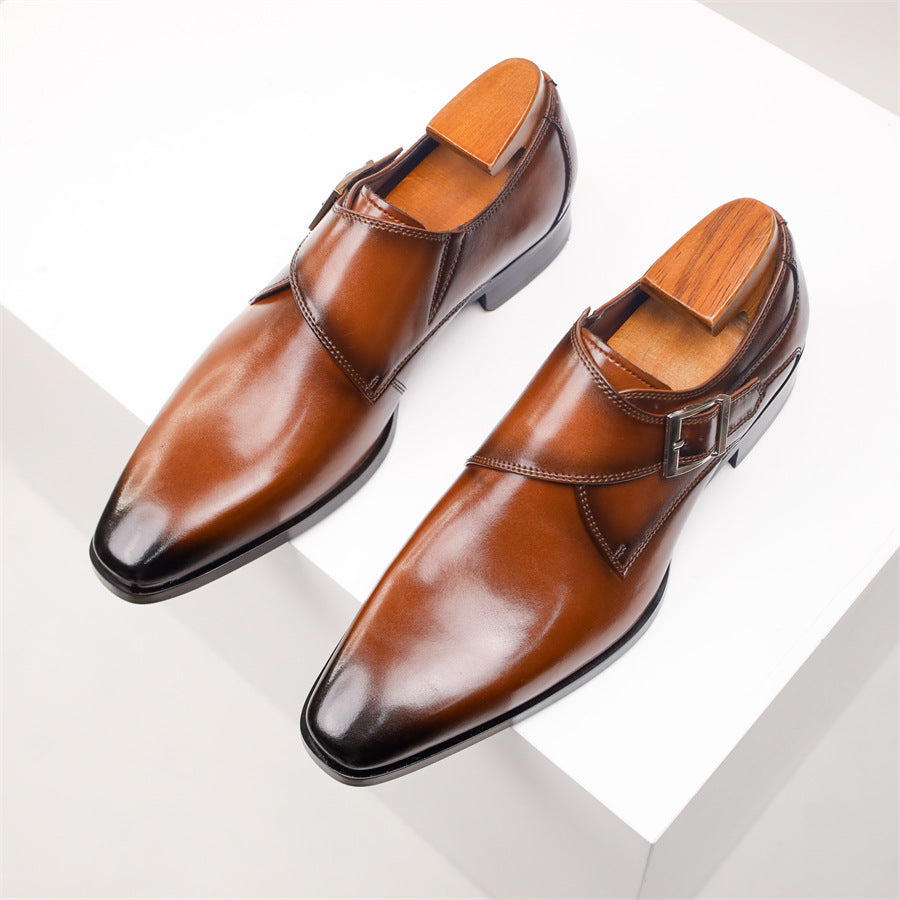 Men's British Monk Strap Shoes - Square Toe Leather