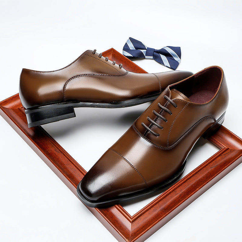 Men's Three-Joint Wedding Shoes - Square Toe Leather