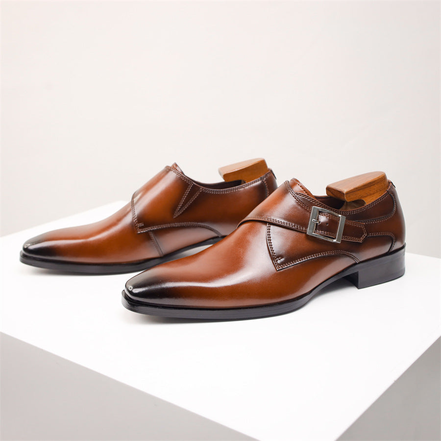 Men's British Monk Strap Shoes - Square Toe Leather