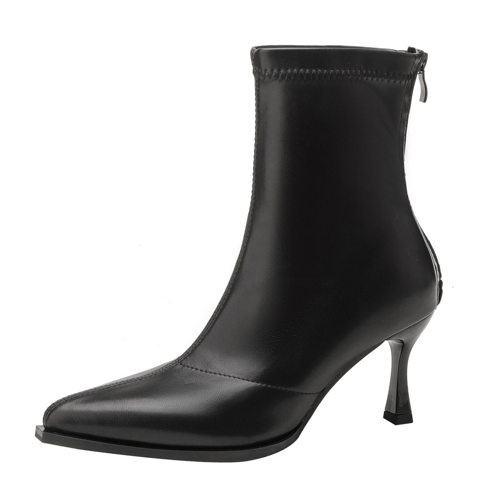 Women's Sheepskin Kitten Heel Boots - 6.5cm Pointed Toe