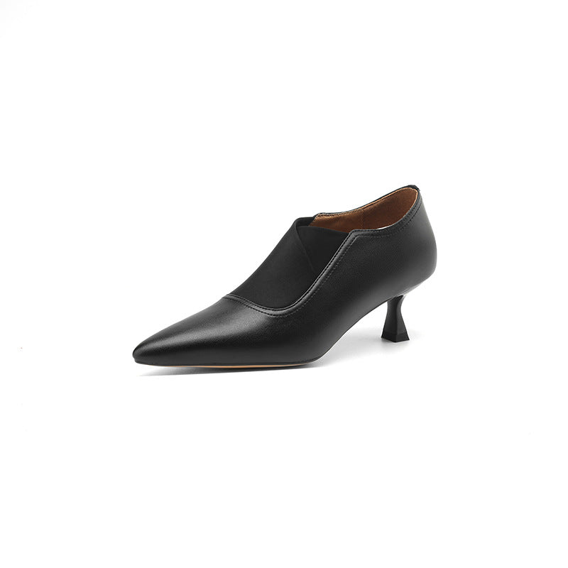 Women's French Cowhide Work Pumps - Pointed High Heel