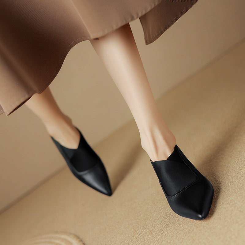 Women's French Cowhide Work Pumps - Pointed High Heel