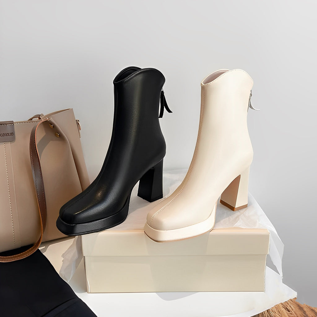 Women's Platform V-Mouth Martin Boots - Genuine Leather