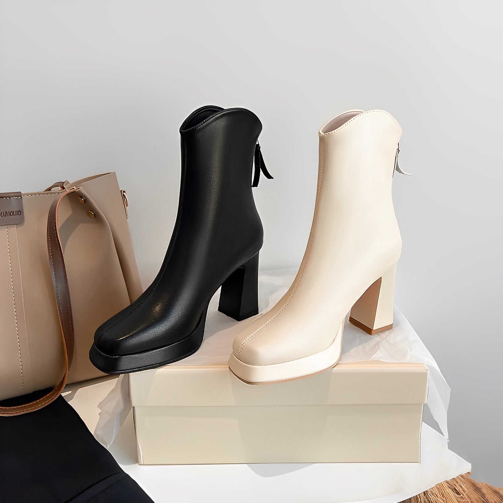 Women's Platform V-Mouth Martin Boots - Genuine Leather