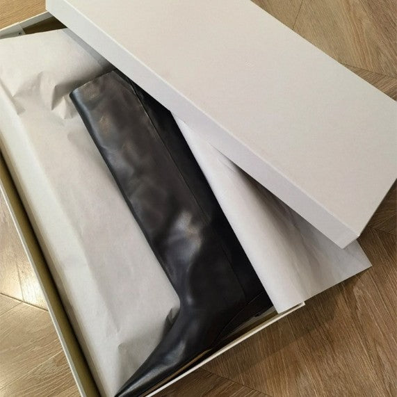 Women's Cowhide Wedge Heel Knight Boots - Knee High