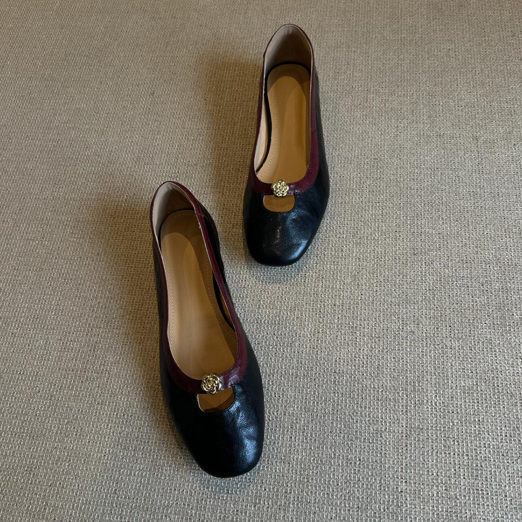 Women's Lambskin Camellia Mary Jane Flats - French Retro