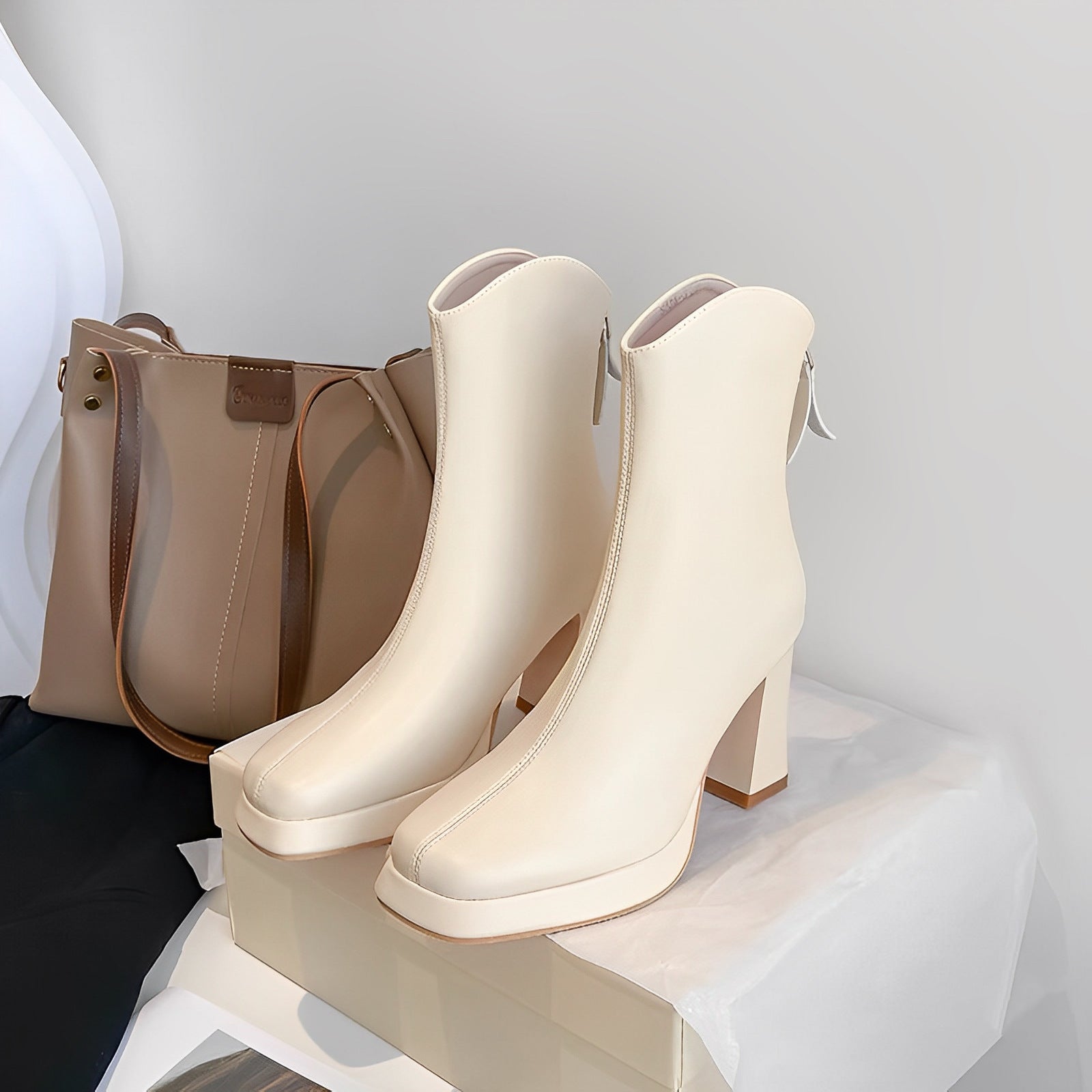 Women's Platform V-Mouth Martin Boots - Genuine Leather