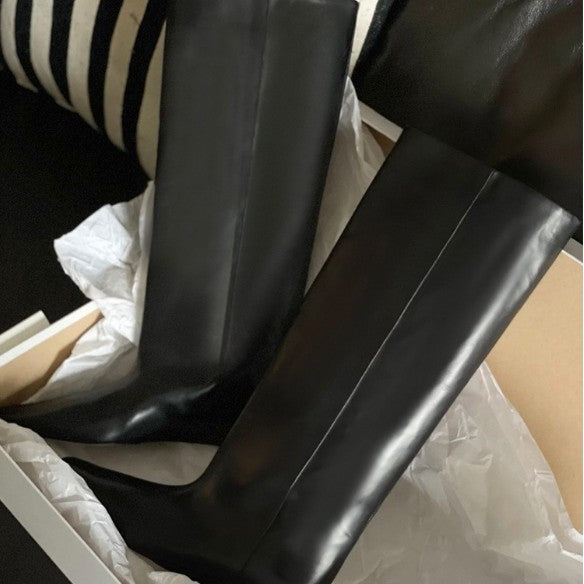 Women's Cowhide Wedge Heel Knight Boots - Knee High