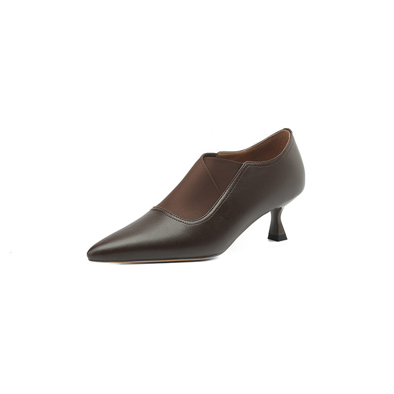 Women's French Cowhide Work Pumps - Pointed High Heel