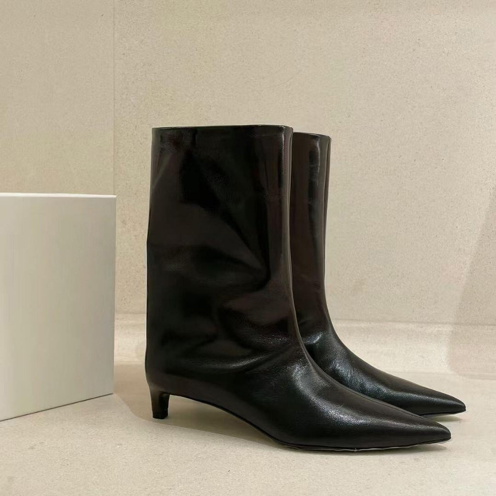 Women's Western Style Knight Ankle Boots - Sheepskin Leather