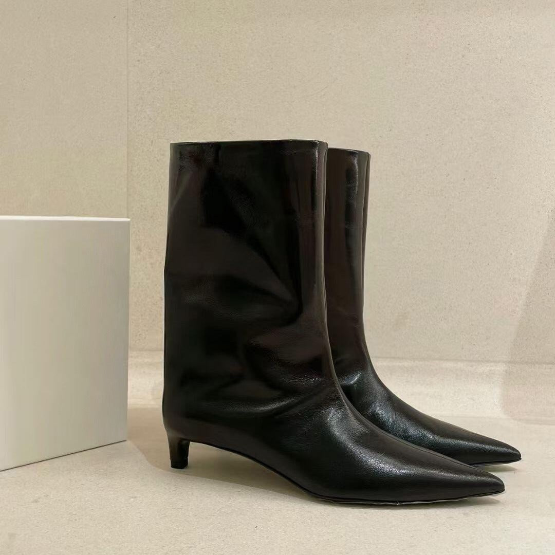 Women's Western Style Knight Ankle Boots - Sheepskin Leather