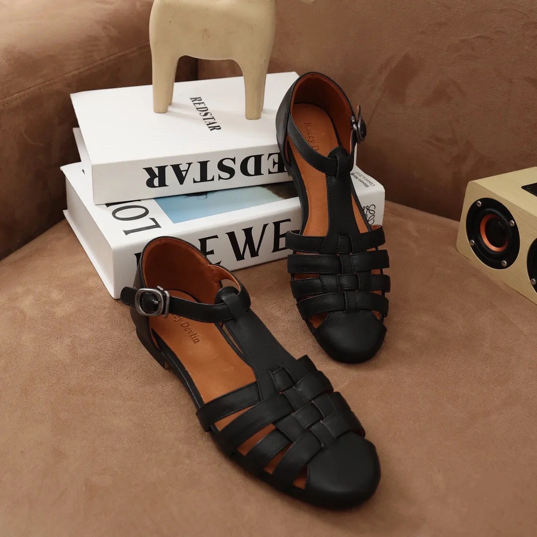 Women's Vintage Roman Sandals - Genuine Leather Flats