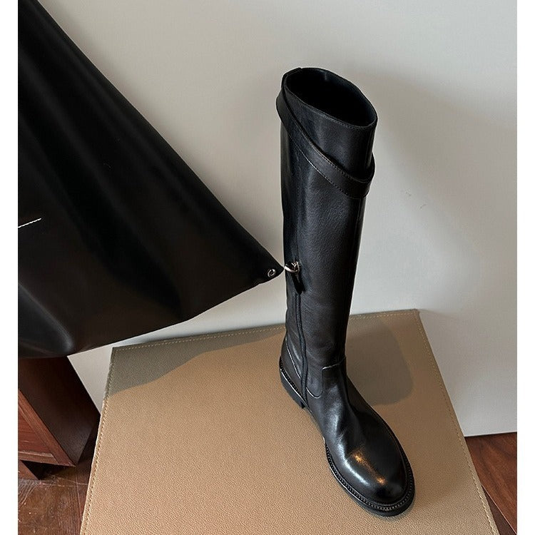 Women's British Style Knight Boots - Gold Button Detail