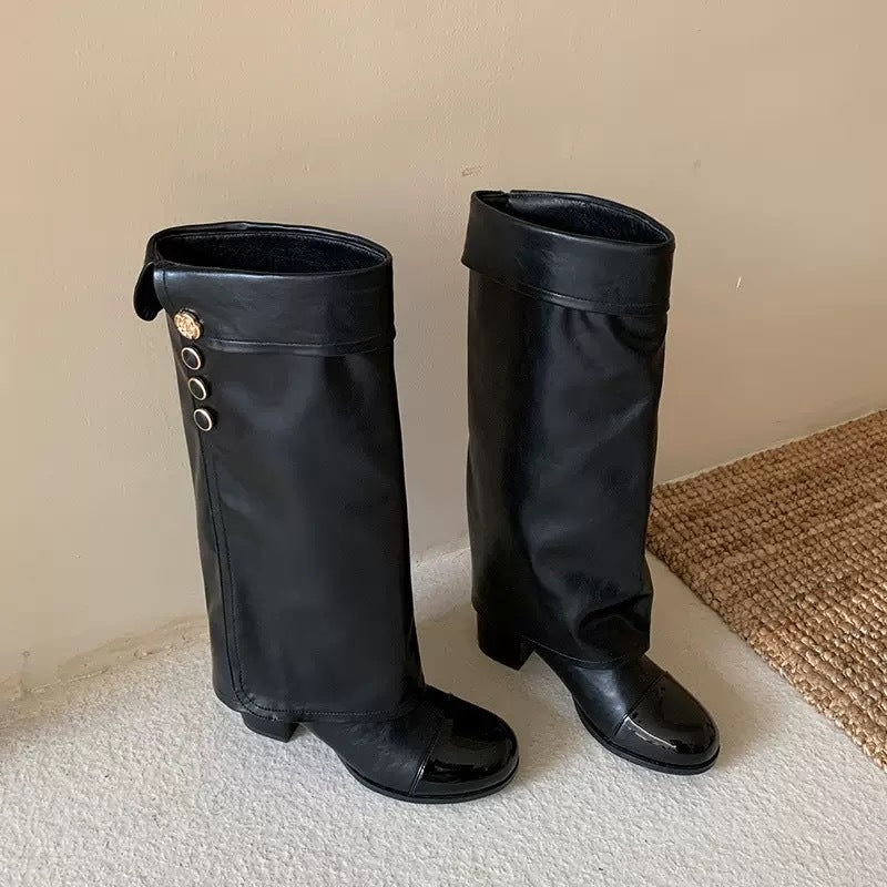 Women's Sheepskin Camellia Knight Boots - Chanel Style